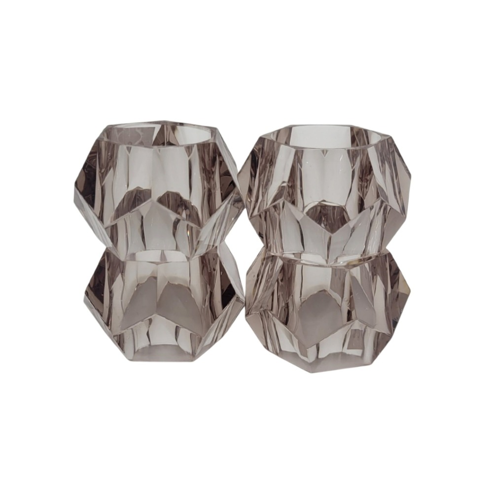 Set of 4 Smoky Faceted Acrylic Napkin Rings Geometric Crystal Style Decor
